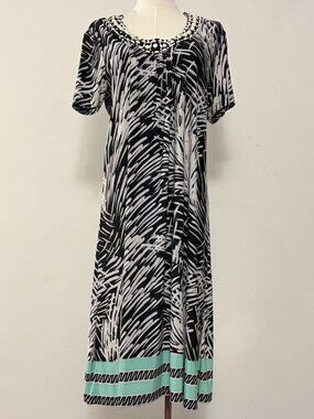 Lula Beaded Neckline Abstract Midi Dress Size 1X